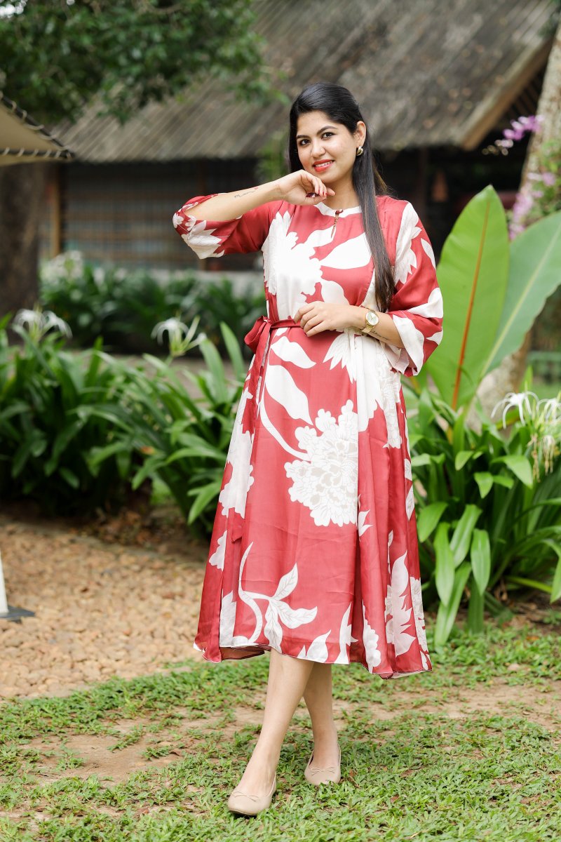 Red Velvet Bloom Premium Satin Georgette Maternity & Nursing dress | HearthALL US WOMENmaternity and feeding