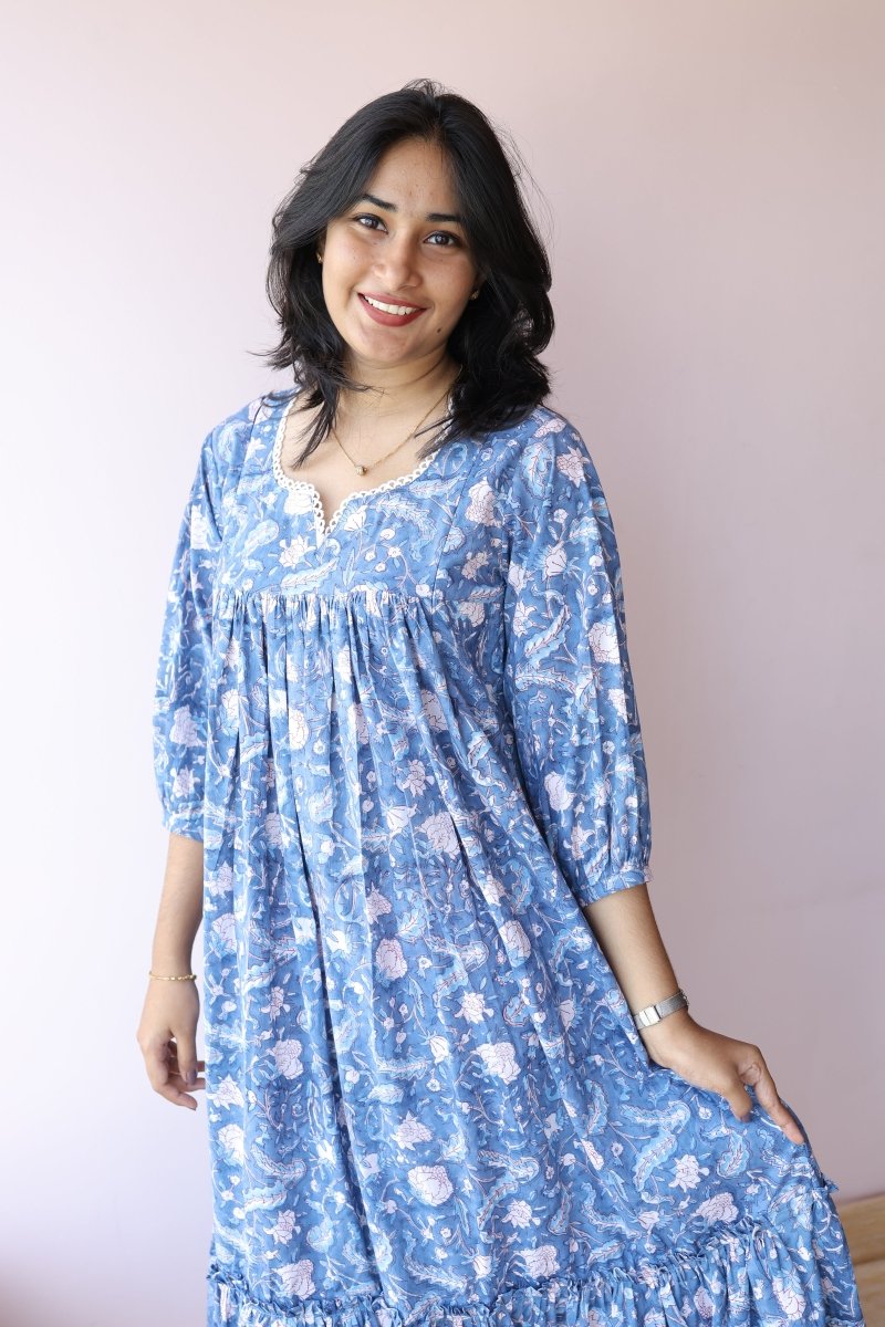 Safa Handblock Printed Cotton Maternity & Feeding Dress | Noor collectionALL US WOMENmaternity and feeding