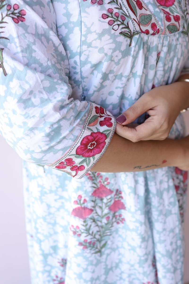 Sahar Handblock Printed Cotton Feeding - Friendly Maternity Dress | Noor All us womenALL US WOMENmaternity and feeding