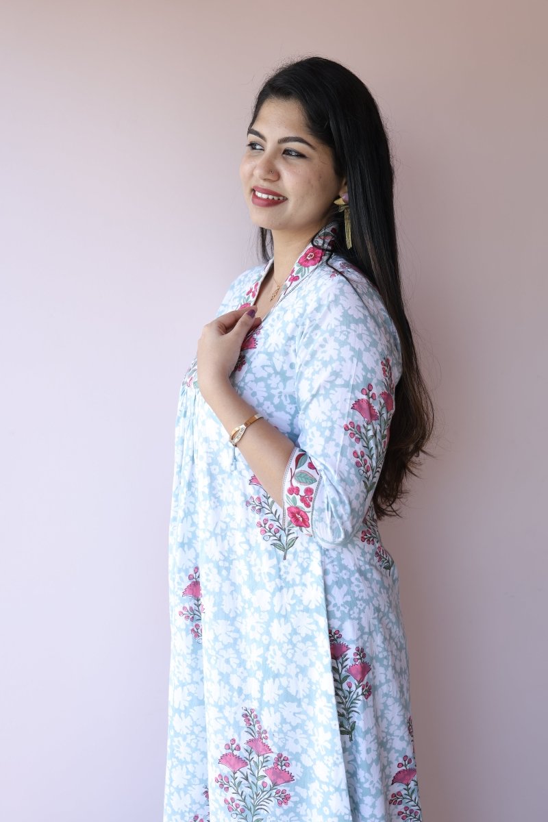 Sahar Handblock Printed Cotton Feeding - Friendly Maternity Dress | Noor All us womenALL US WOMENmaternity and feeding