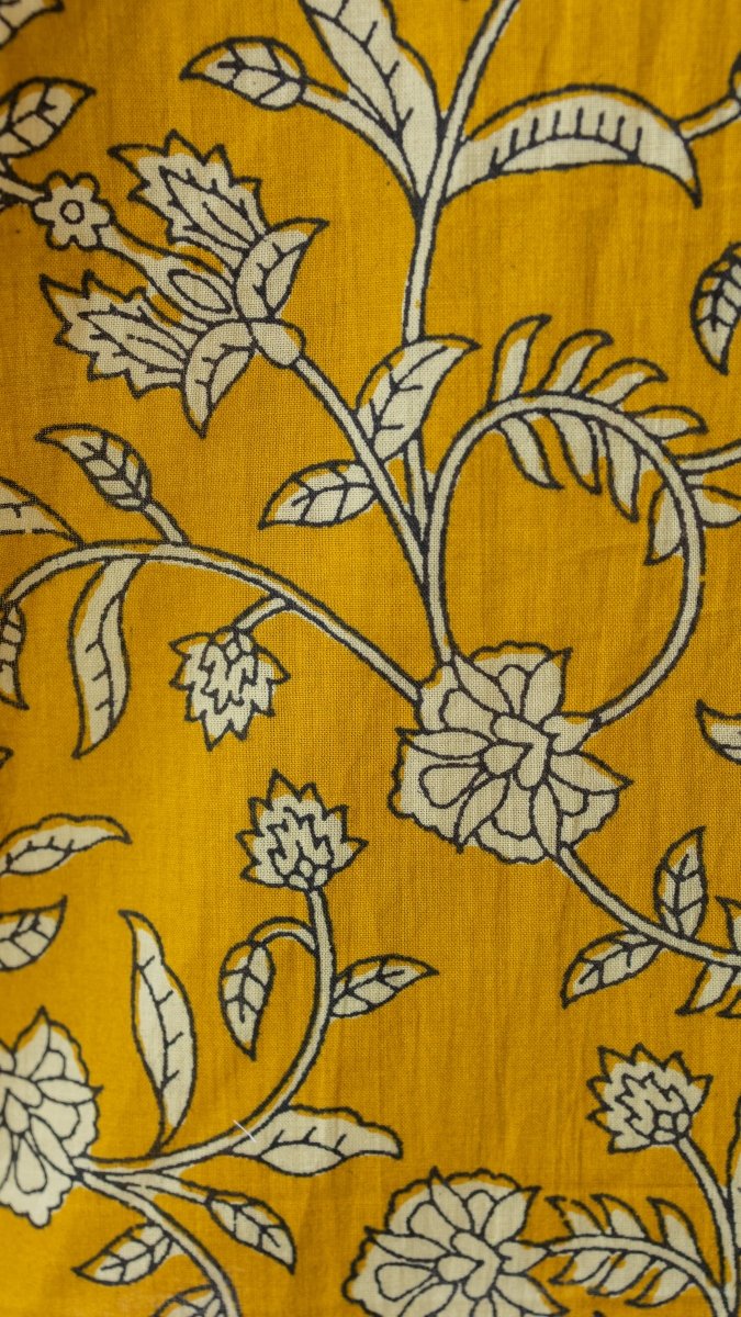 Saraswati — Mustard Floral Vine Block Print Cotton Maternity & Nursing DressALL US WOMENmaternity and feeding