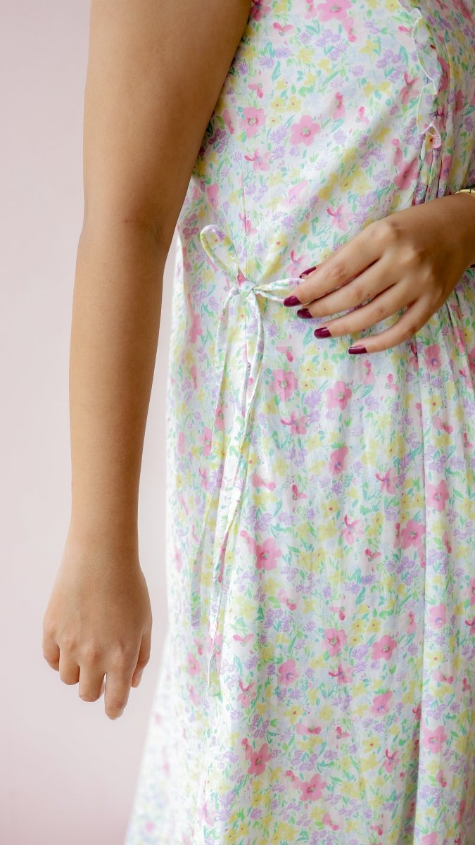 Sedge |Cotton Floral Ruffle-Front Maternity & Nursing DressALL US WOMENmaternity and feeding