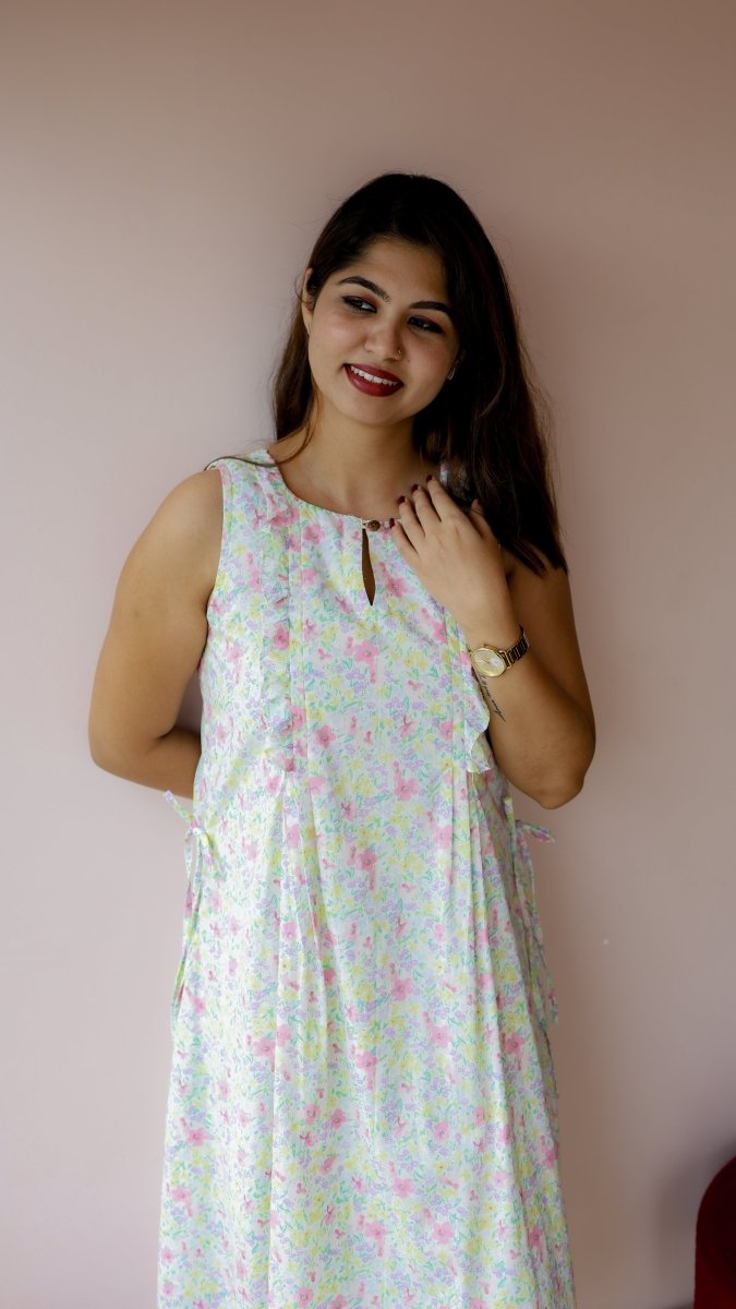 Sedge |Cotton Floral Ruffle-Front Maternity & Nursing DressALL US WOMENmaternity and feeding