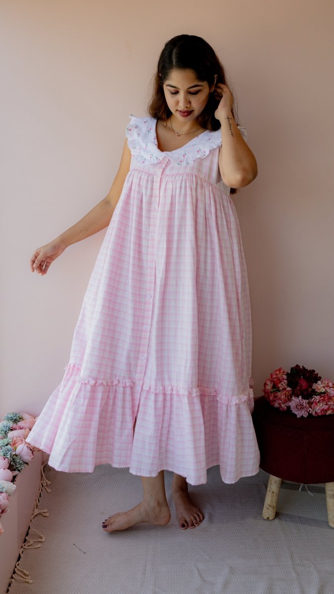 Shelter – Collared Button-Down Maternity & Nursing Dress in Pink Check CottonALL US WOMENmaternity and feeding