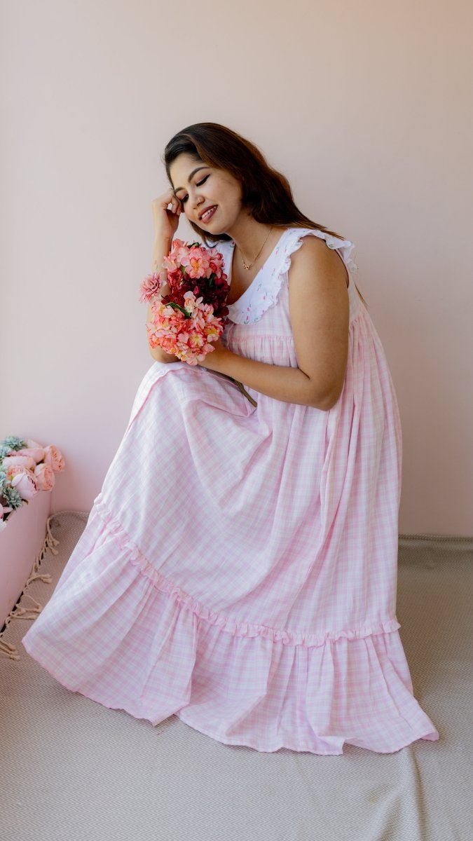 Shelter – Collared Button-Down Maternity & Nursing Dress in Pink Check CottonALL US WOMENmaternity and feeding