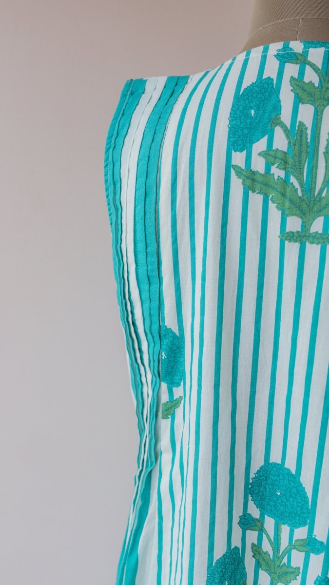 Shri |Turquoise Marigold Block Print Cotton Maternity & Nursing DressALL US WOMENmaternity and feeding