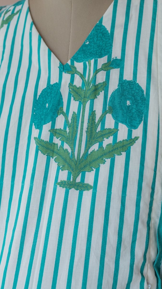 Shri |Turquoise Marigold Block Print Cotton Maternity & Nursing DressALL US WOMENmaternity and feeding