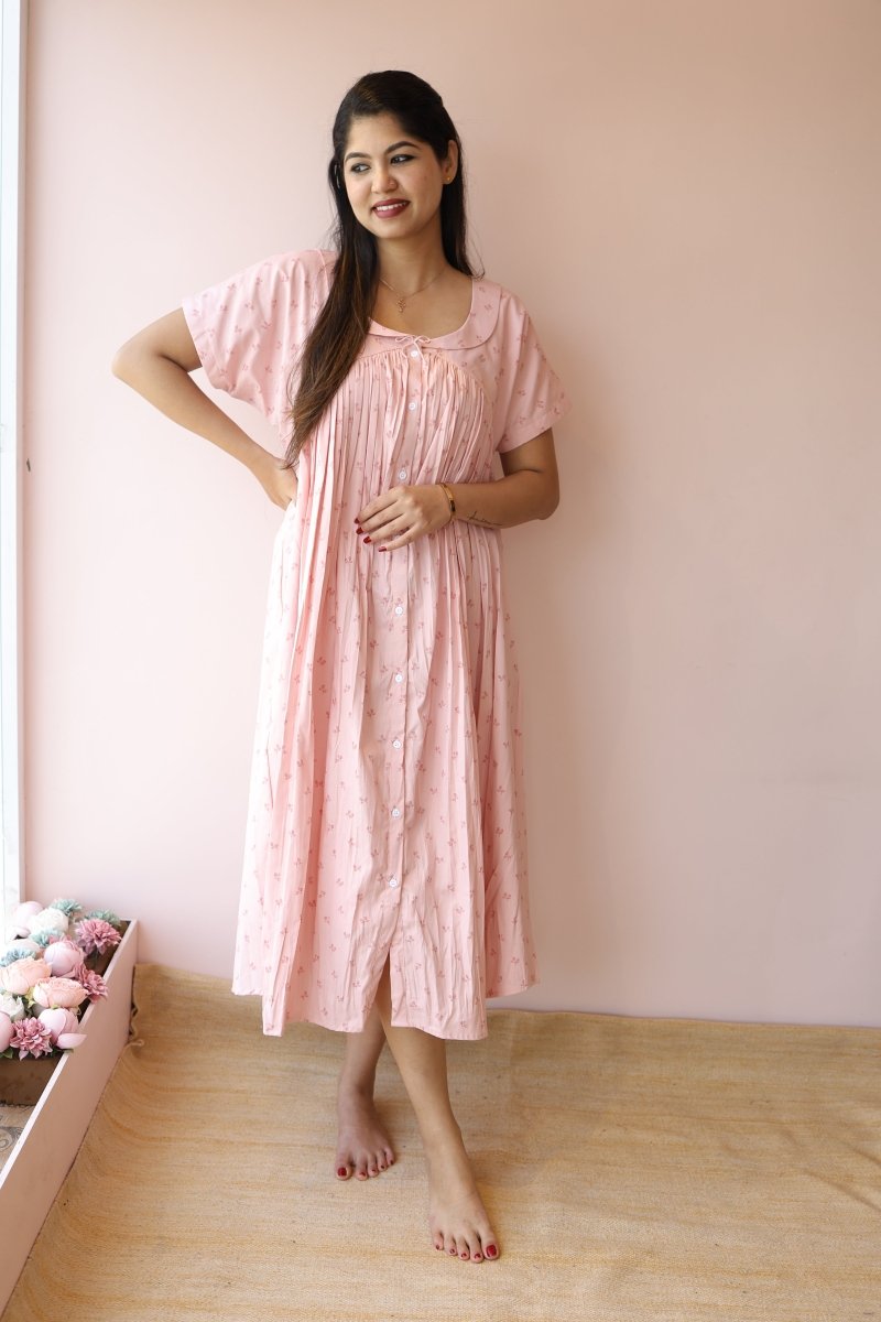 Silent Aura – Cocoon Edit | Comfortable Cotton Button - Down Maternity DressALL US WOMENmaternity and feeding