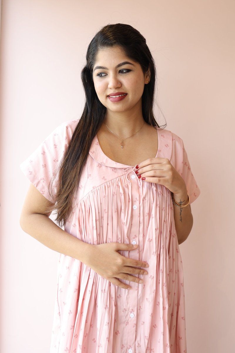 Silent Aura – Cocoon Edit | Comfortable Cotton Button - Down Maternity DressALL US WOMENmaternity and feeding