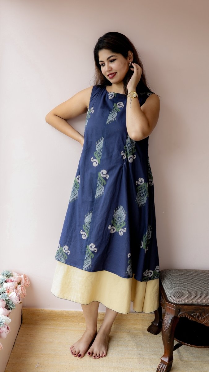 Sindhu — Cotton Ikat-Print Layered Nursing DressALL US WOMENmaternity and feeding