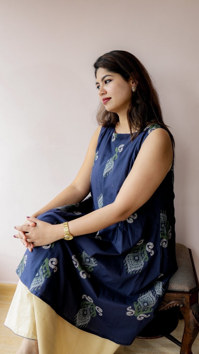 Sindhu — Cotton Ikat-Print Layered Nursing DressALL US WOMENmaternity and feeding