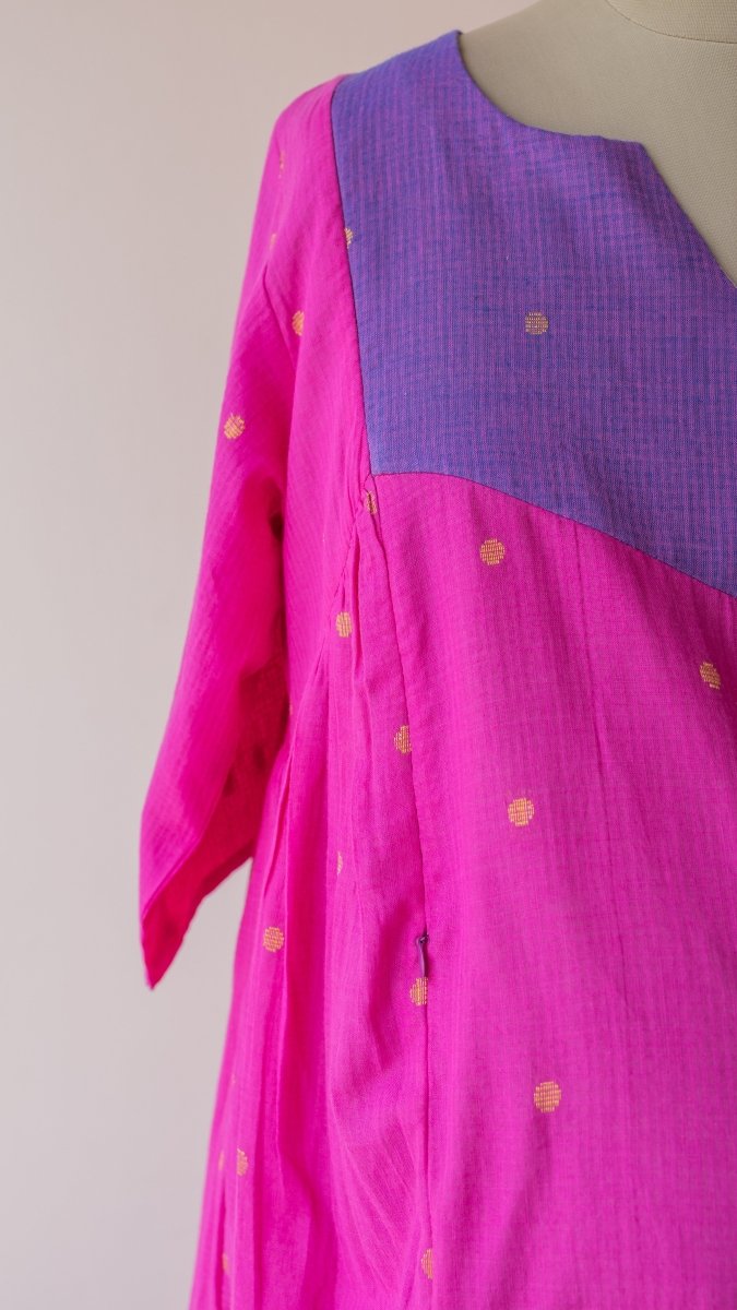 Tamraparni — Fuchsia & Periwinkle Colour-Block Cotton Maternity & Nursing DressALL US WOMENmaternity and feeding