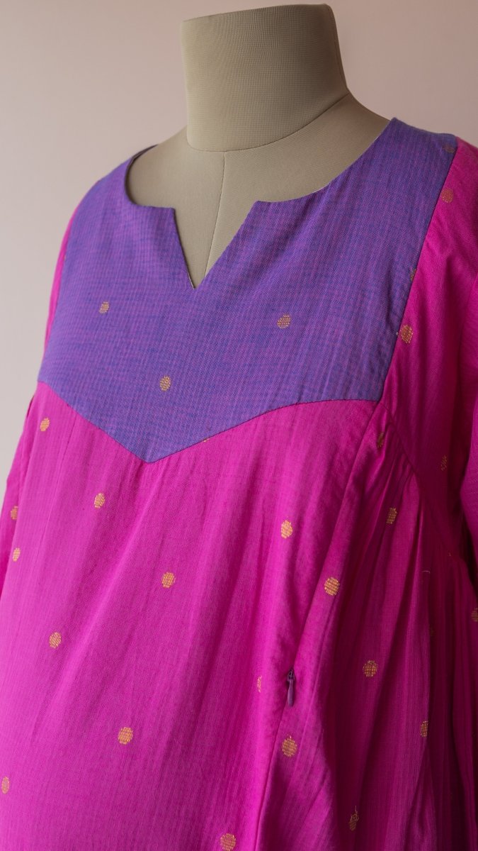 Tamraparni — Fuchsia & Periwinkle Colour-Block Cotton Maternity & Nursing DressALL US WOMENmaternity and feeding