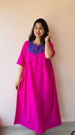 Tamraparni — Fuchsia & Periwinkle Colour-Block Cotton Maternity & Nursing DressALL US WOMENmaternity and feeding