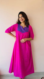 Tamraparni — Fuchsia & Periwinkle Colour-Block Cotton Maternity & Nursing DressALL US WOMENmaternity and feeding