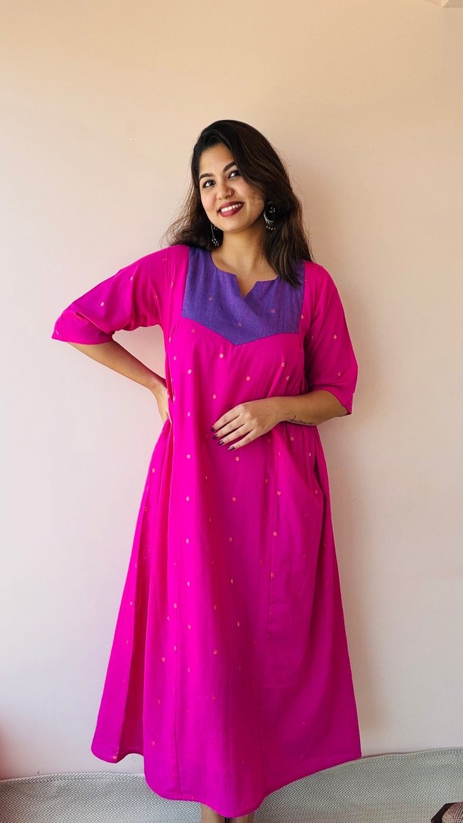 Tamraparni — Fuchsia & Periwinkle Colour-Block Cotton Maternity & Nursing DressALL US WOMENmaternity and feeding