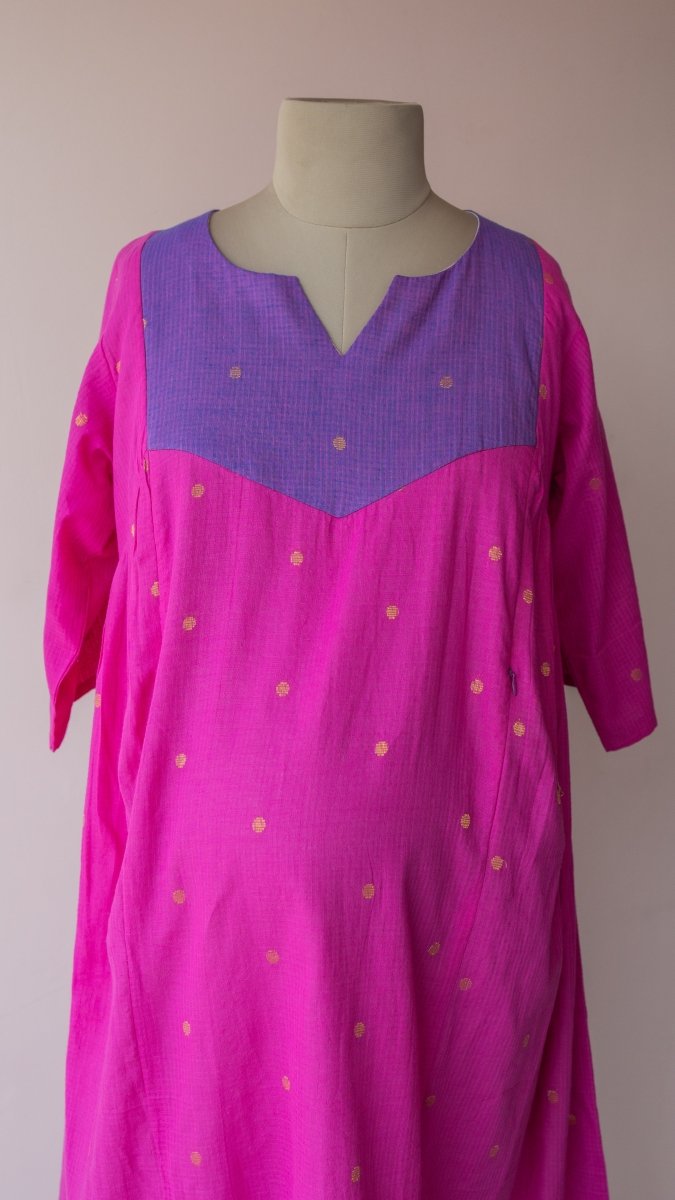 Tamraparni — Fuchsia & Periwinkle Colour-Block Cotton Maternity & Nursing DressALL US WOMENmaternity and feeding