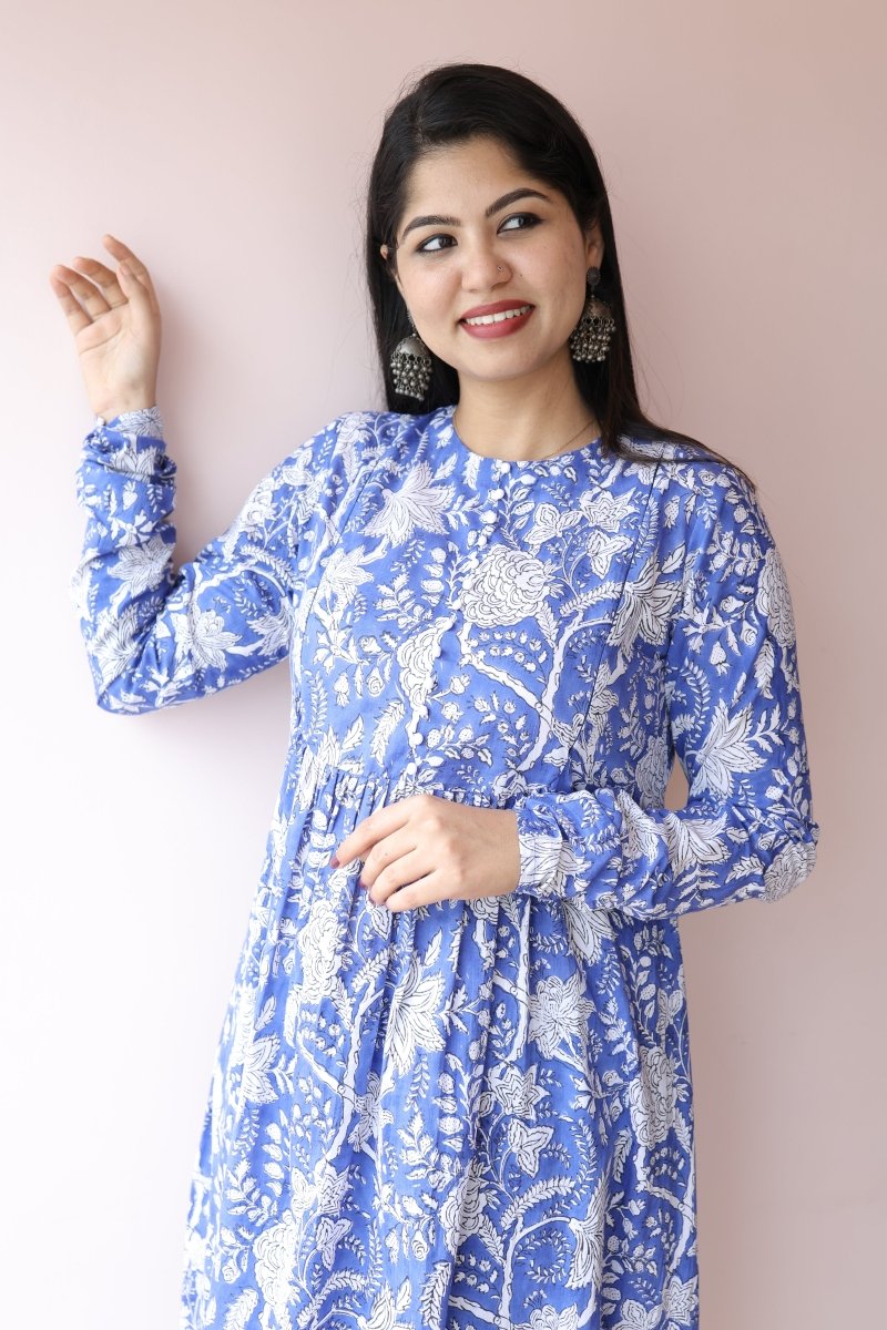 Tara Handblock Cotton Maternity & Nursing Dress with Pockets | Noor collectionALL US WOMENmaternity and feeding