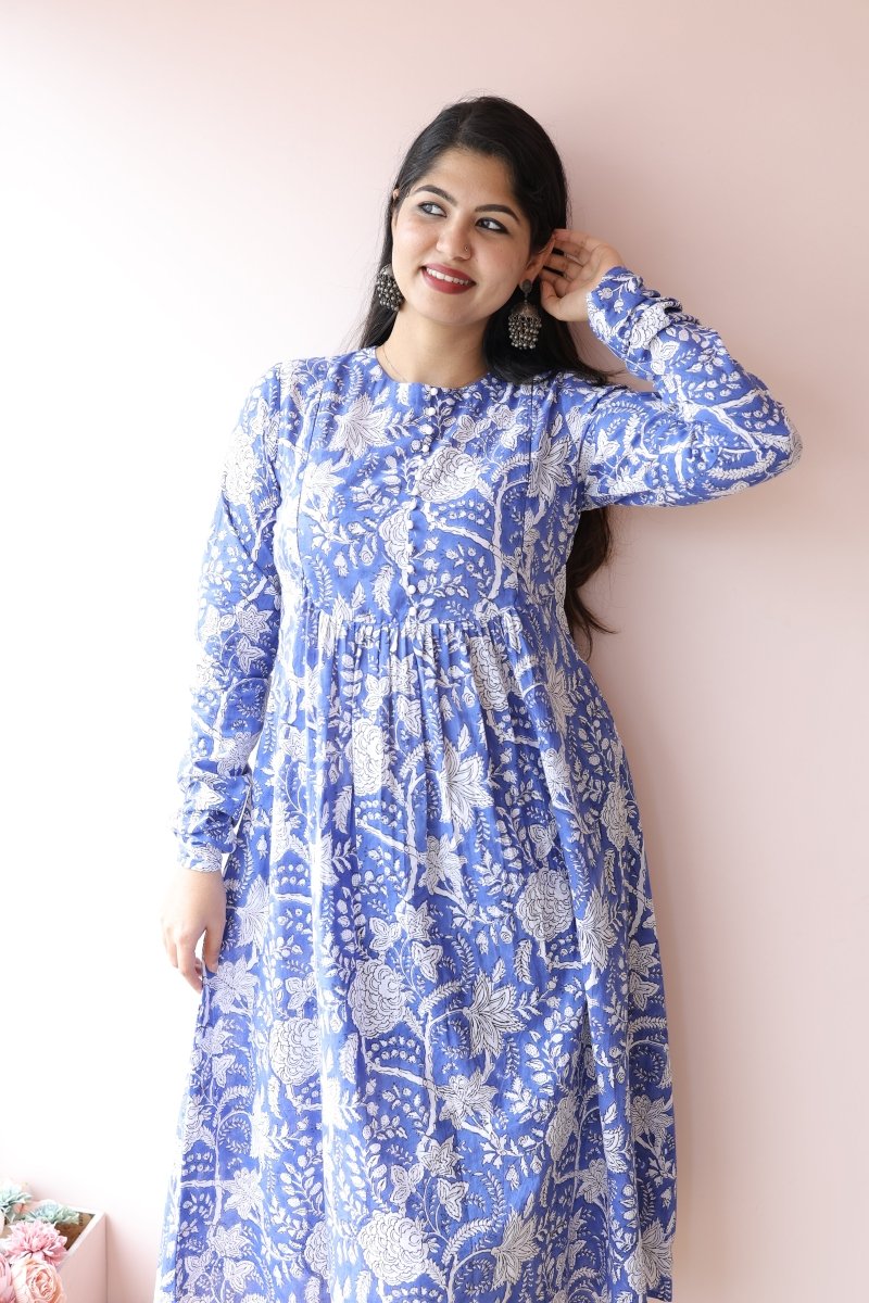 Tara Handblock Cotton Maternity & Nursing Dress with Pockets | Noor collectionALL US WOMENmaternity and feeding
