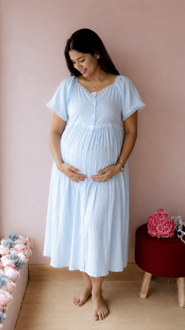Thresh — Rayon Stripe Button-Down Recovery DressALL US WOMENmaternity and feeding