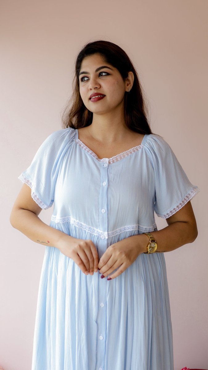 Thresh — Rayon Stripe Button-Down Recovery DressALL US WOMENmaternity and feeding