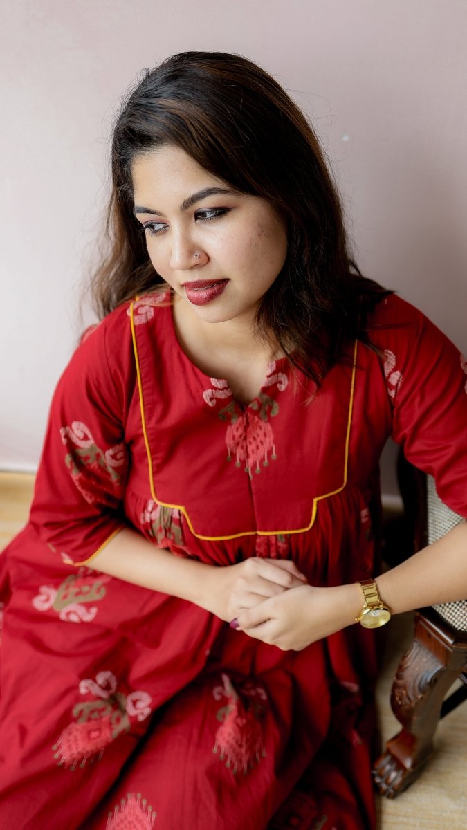 Todi — Cotton Ikat-Print Ethnic Daily Wear DressALL US WOMENmaternity and feeding