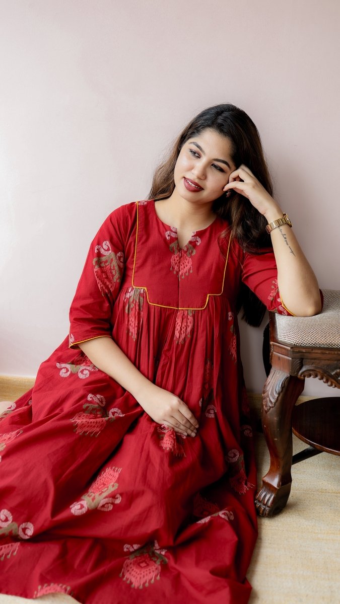 Todi — Cotton Ikat-Print Ethnic Daily Wear DressALL US WOMENmaternity and feeding