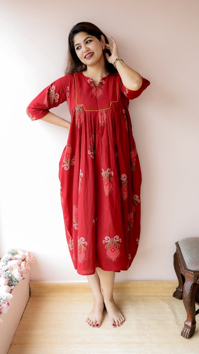 Todi — Cotton Ikat-Print Ethnic Daily Wear DressALL US WOMENmaternity and feeding