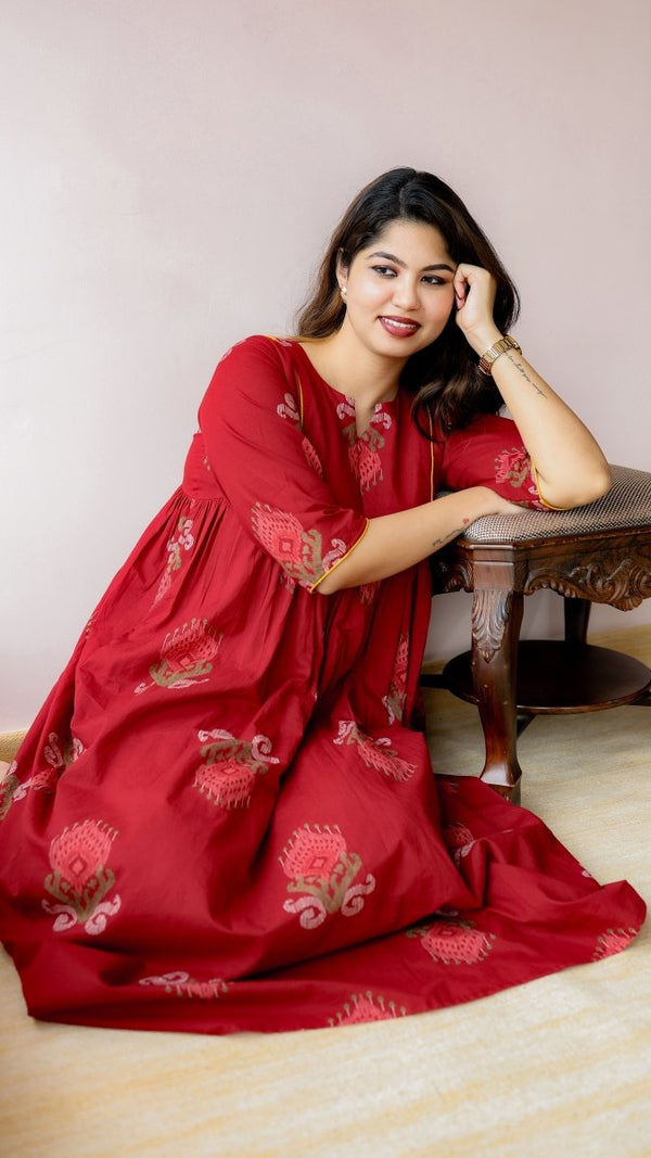 Todi — Cotton Ikat-Print Ethnic Daily Wear DressALL US WOMENmaternity and feeding