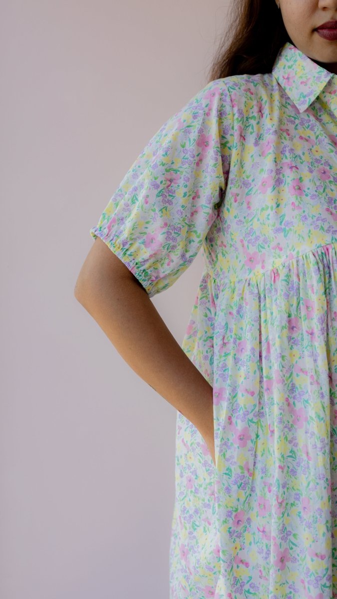 Verdant – Puff Sleeve Button-Down Maternity & Nursing Dress in Pastel Floral CottonALL US WOMENmaternity and feeding