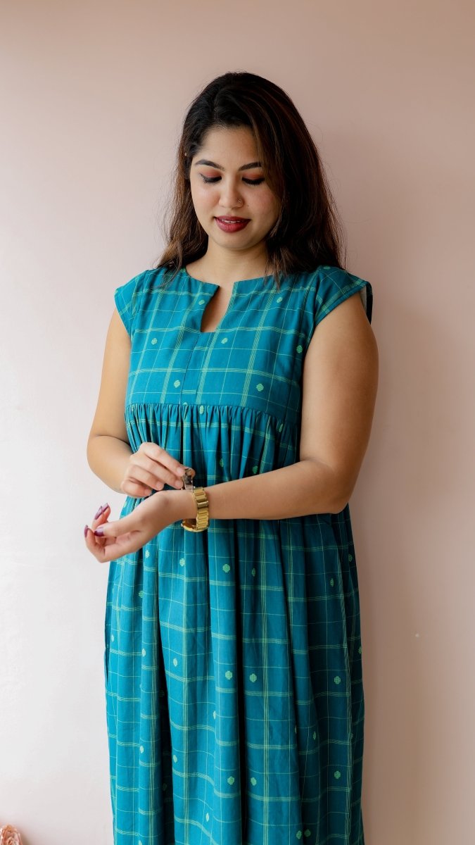Vipasha — Powerloom Check Weave maternity & Nursing DressALL US WOMENmaternity and feeding