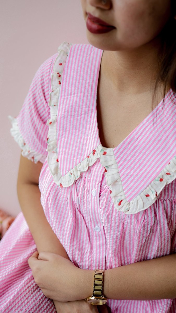 Wane — Cotton Stripe Button-Down Recovery DressALL US WOMENmaternity and feeding