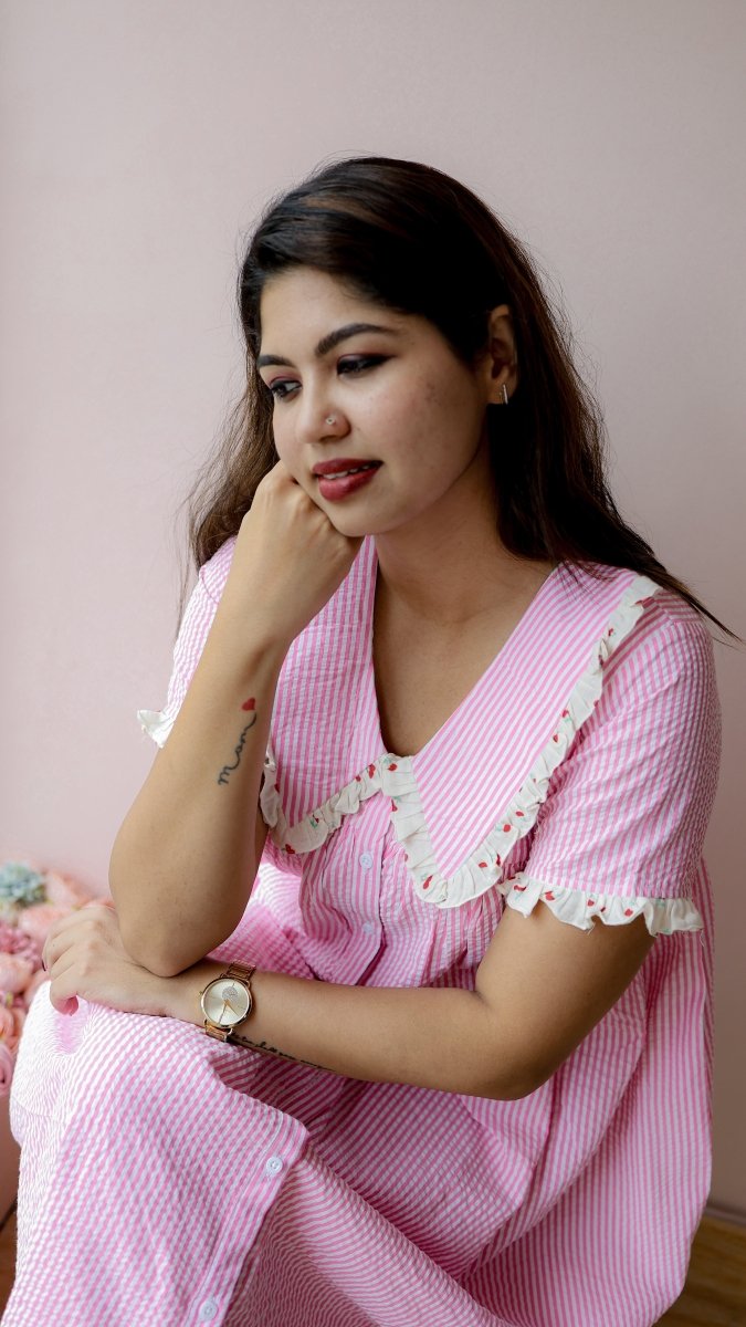Wane — Cotton Stripe Button-Down Recovery DressALL US WOMENmaternity and feeding