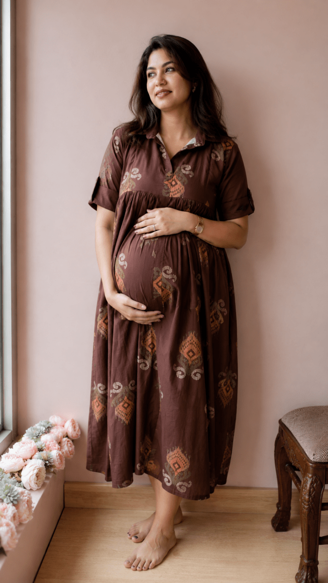 Yamuna — Cotton Ikat-Print maternity and feeding DressALL US WOMENmaternity and feeding