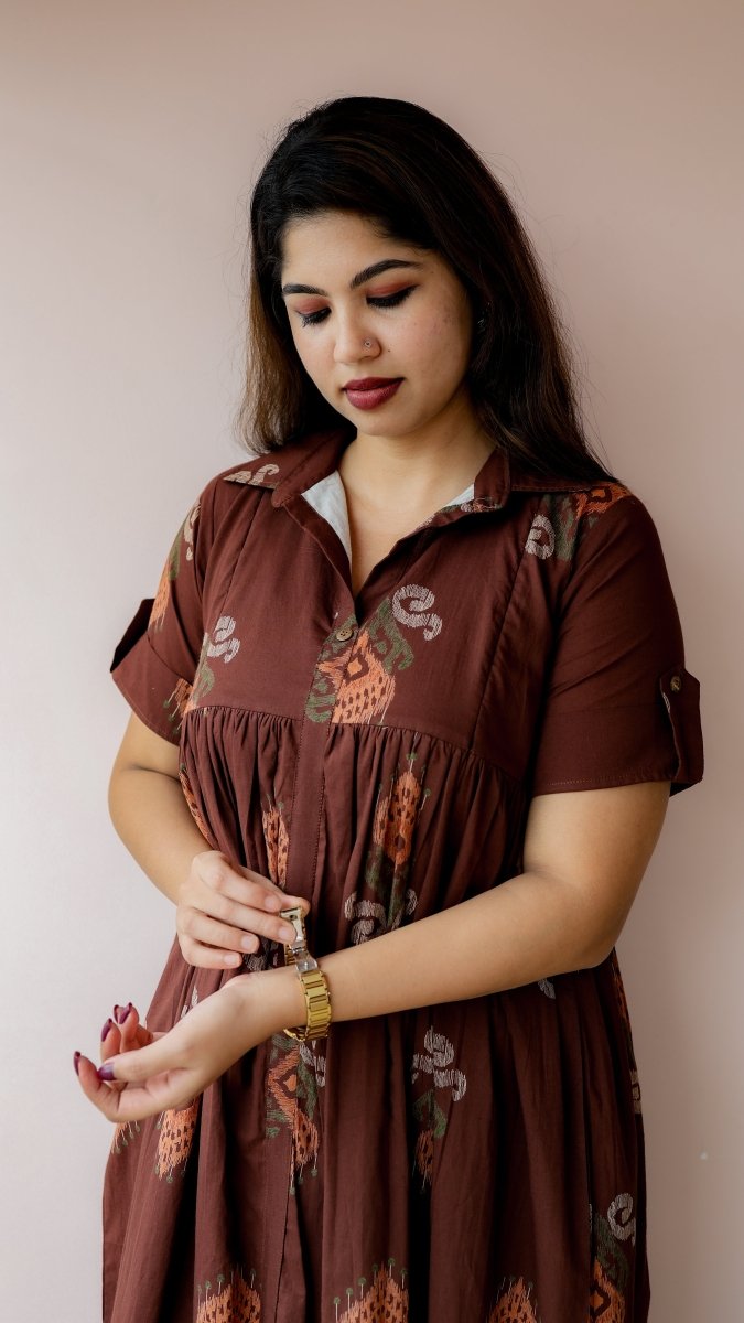 Yamuna — Cotton Ikat-Print maternity and feeding DressALL US WOMENmaternity and feeding