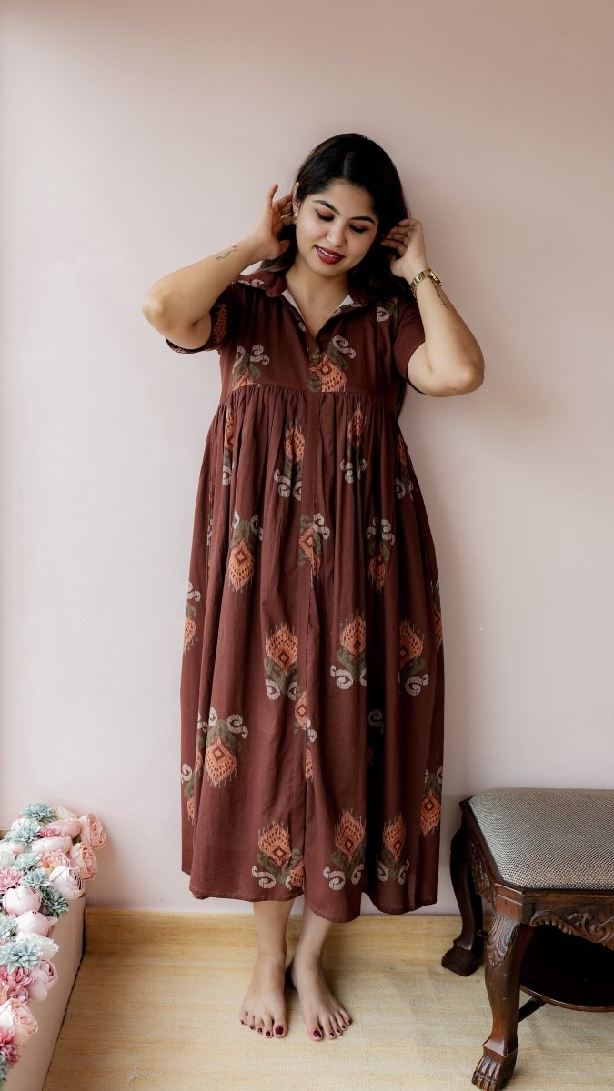 Yamuna — Cotton Ikat-Print maternity and feeding DressALL US WOMENmaternity and feeding