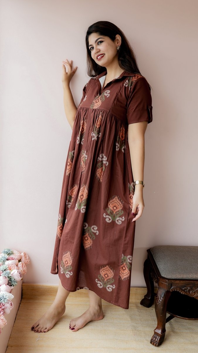 Yamuna — Cotton Ikat-Print maternity and feeding DressALL US WOMENmaternity and feeding