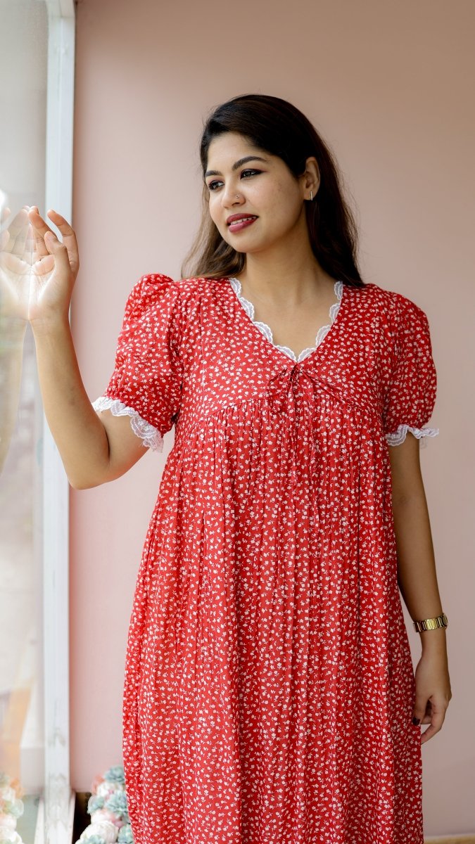 Yarrow — Red Floral Twin-Zip Maternity DressALL US WOMENmaternity and feeding