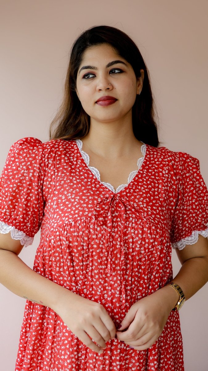 Yarrow — Red Floral Twin-Zip Maternity DressALL US WOMENmaternity and feeding