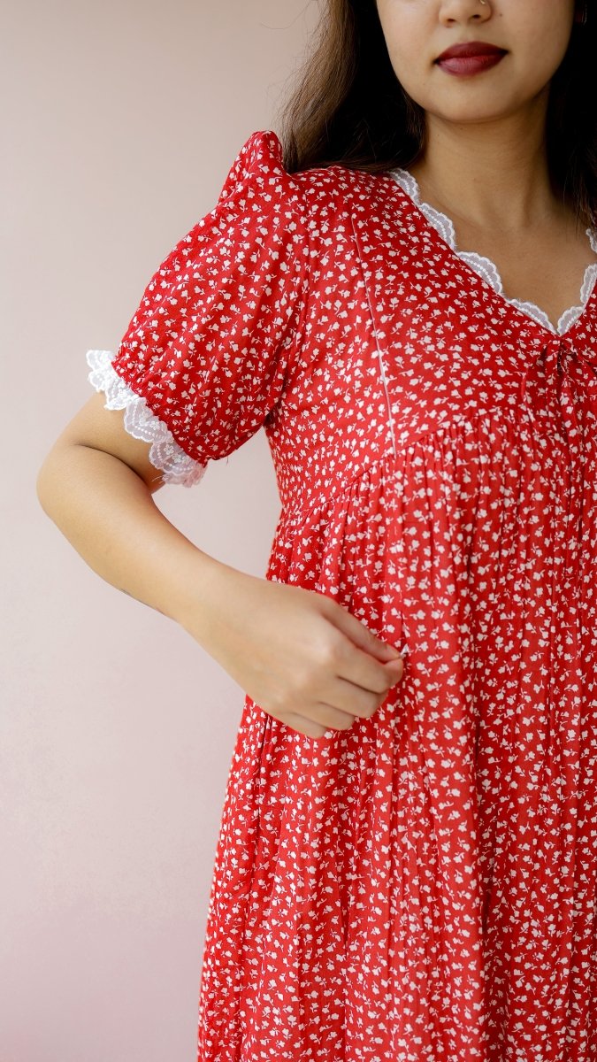 Yarrow — Red Floral Twin-Zip Maternity DressALL US WOMENmaternity and feeding