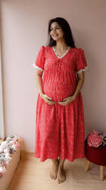Yarrow — Red Floral Twin-Zip Maternity DressALL US WOMENmaternity and feeding