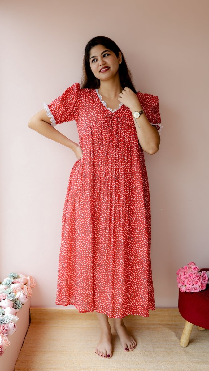 Yarrow — Red Floral Twin-Zip Maternity DressALL US WOMENmaternity and feeding