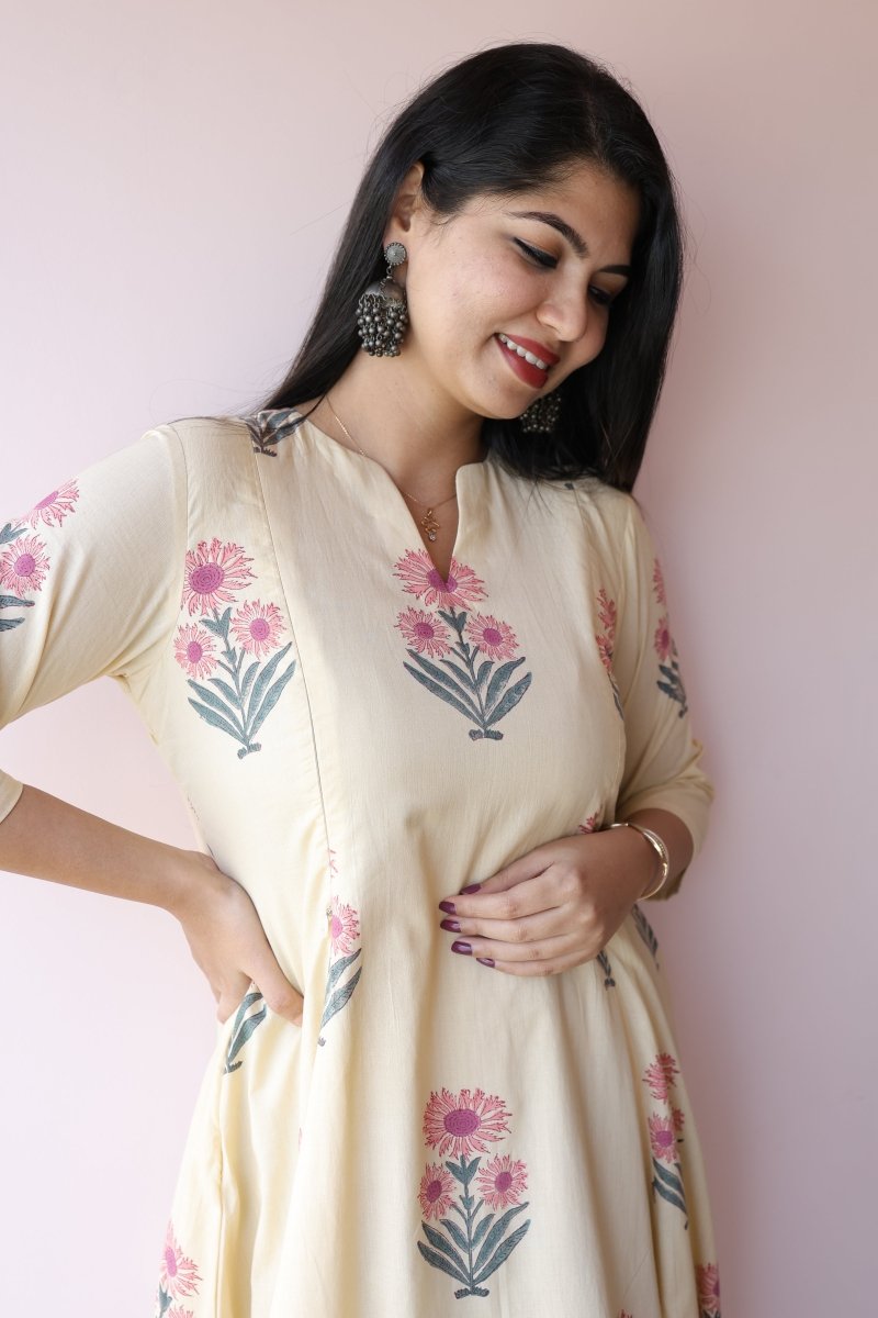 Zara Handblock Printed Cotton Feeding - Friendly Maternity Dress | Noor collectionALL US WOMENmaternity and feeding