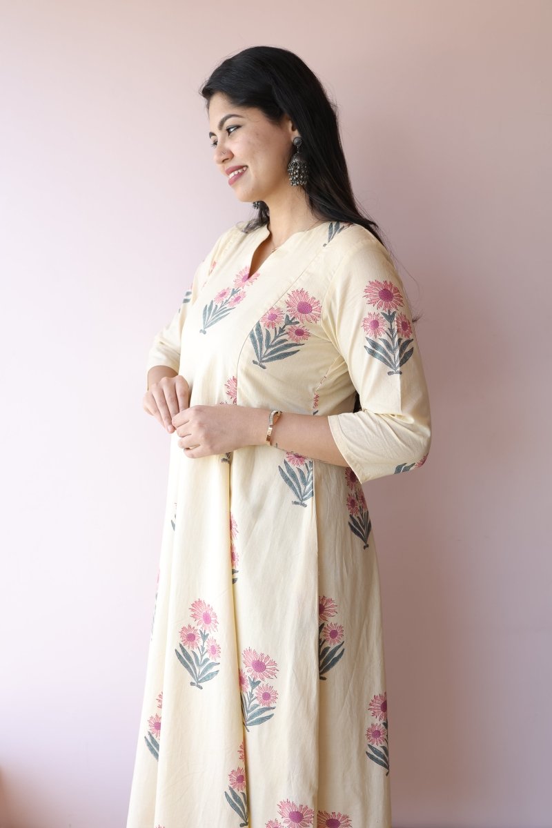 Zara Handblock Printed Cotton Feeding - Friendly Maternity Dress | Noor collectionALL US WOMENmaternity and feeding