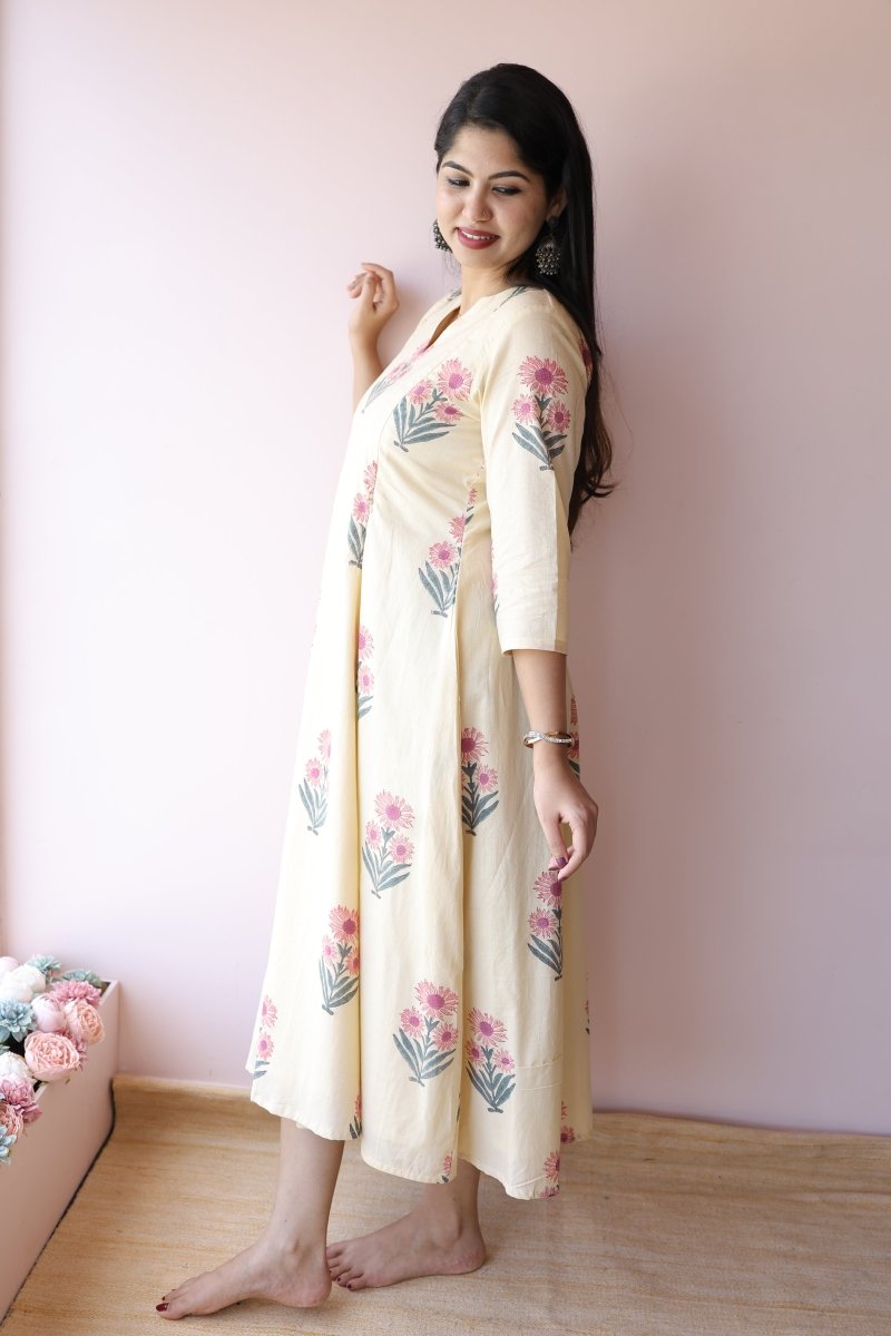 Zara Handblock Printed Cotton Feeding - Friendly Maternity Dress | Noor collectionALL US WOMENmaternity and feeding