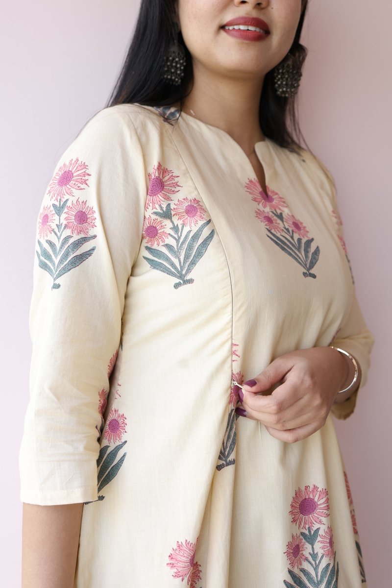 Zara Handblock Printed Cotton Feeding - Friendly Maternity Dress | Noor collectionALL US WOMENmaternity and feeding